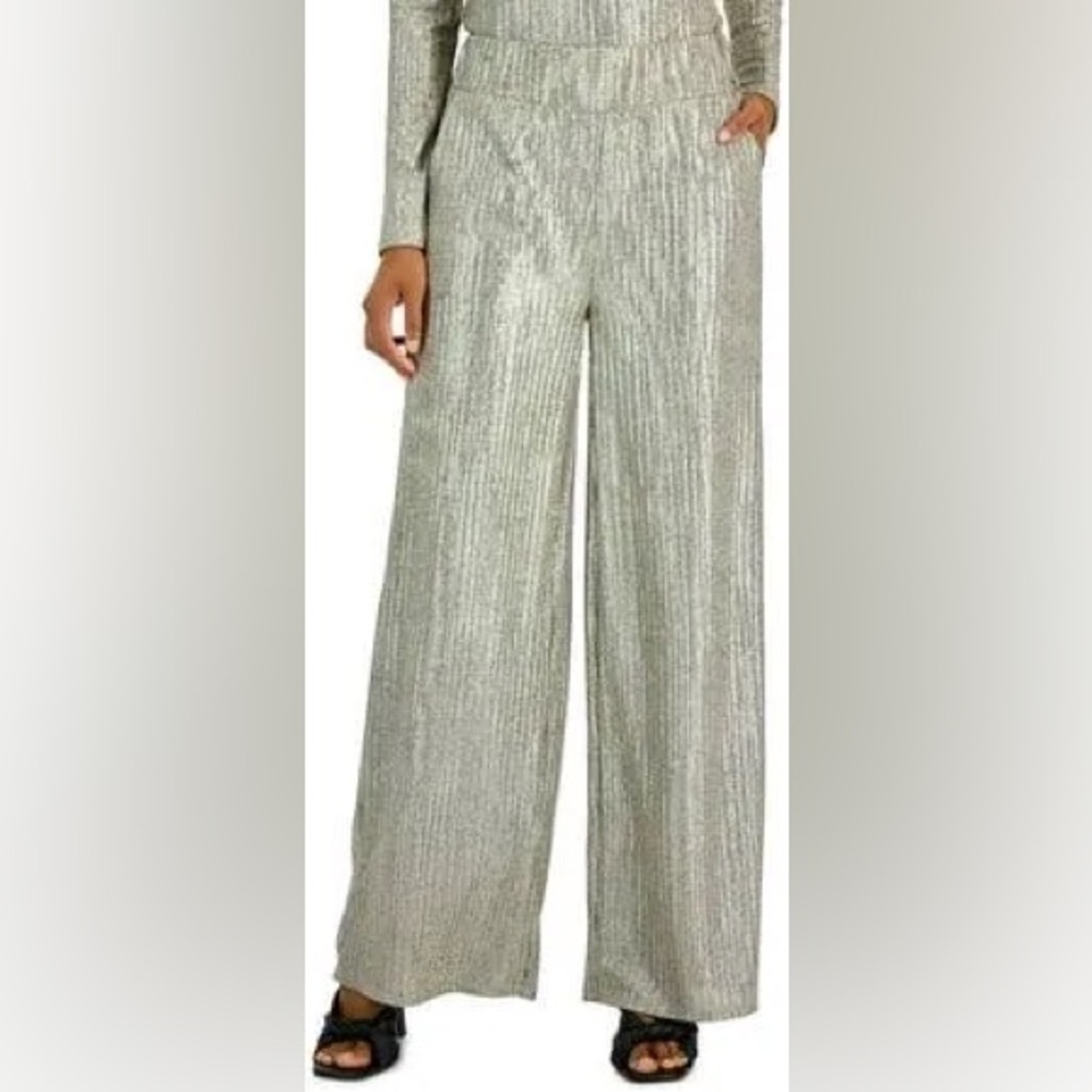 NWOT INC Sparkle Wide Leg Party Pant - Picture 2 of 7